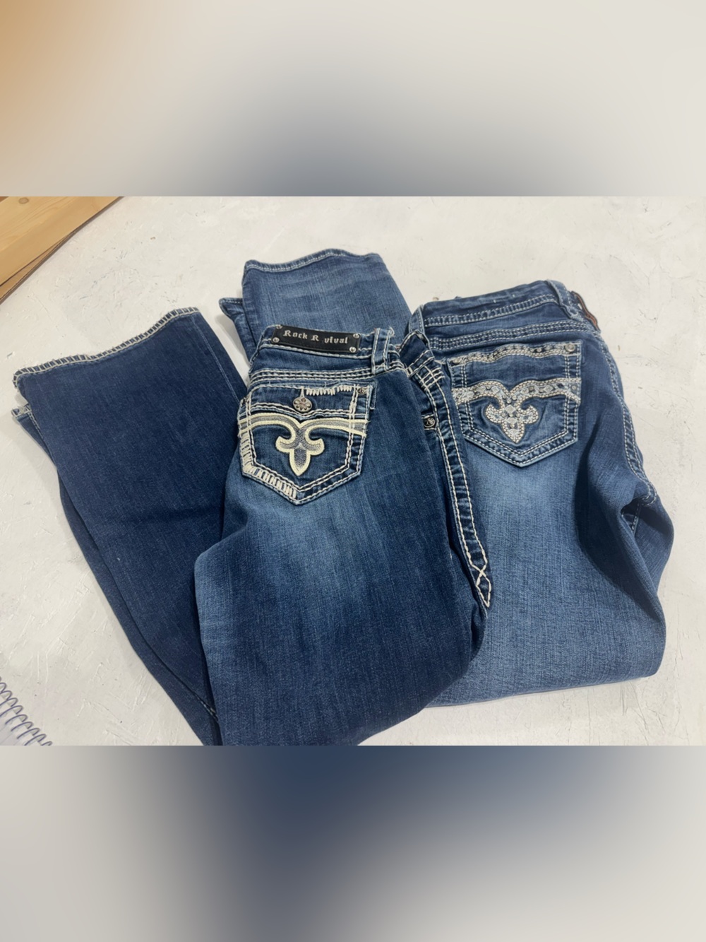 Rock Revival Women's Blue Embroidered Pocket Boot Cut Jeans